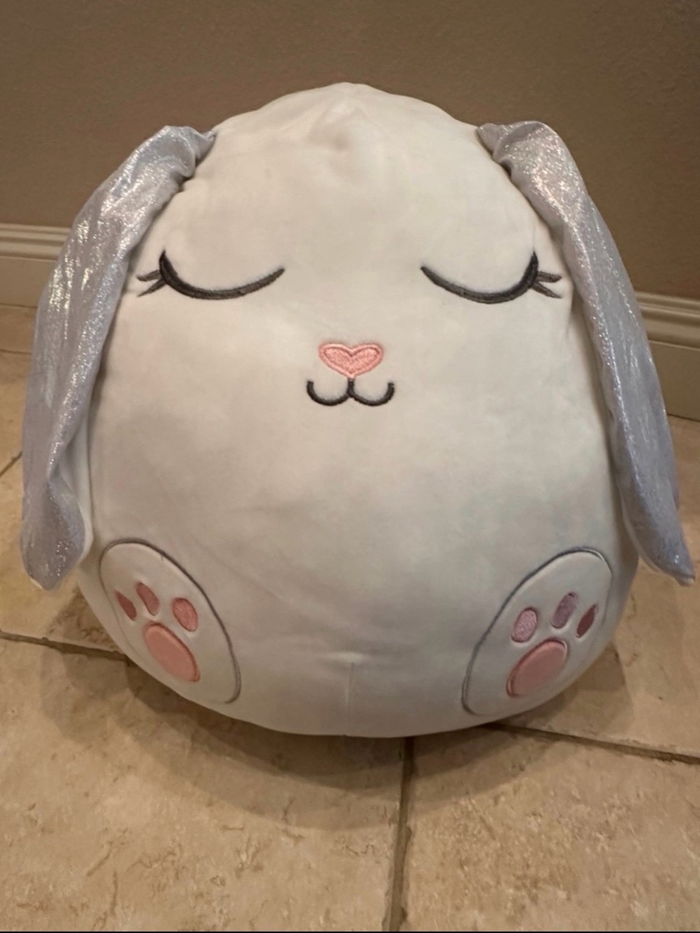 Squishmallow Bunny Pillow - White with Pink Accents